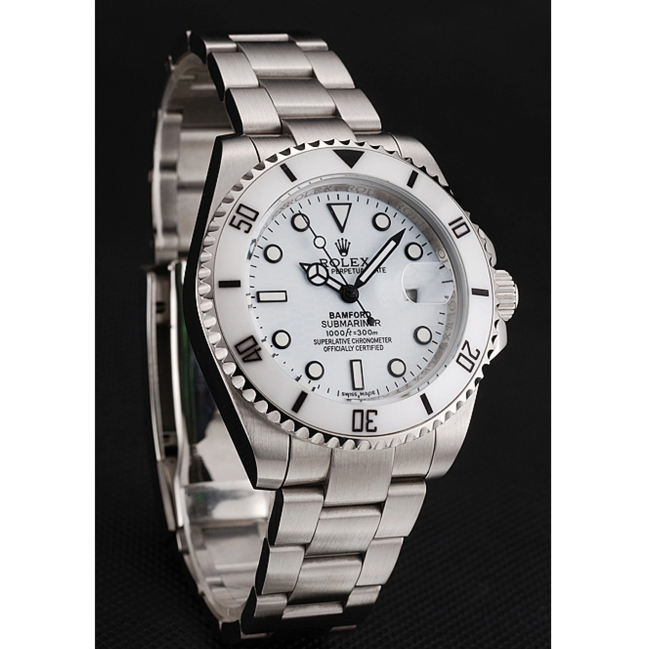 Good Copy Rolex Watches Dial Submariner Steel White Rolex 1453863 Bamford Bracelet Stainless 0702